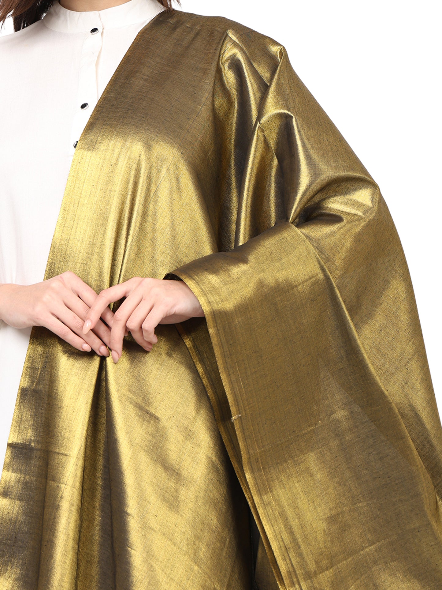 Women's Soild Silk Plain Dupatta - Gold/Black