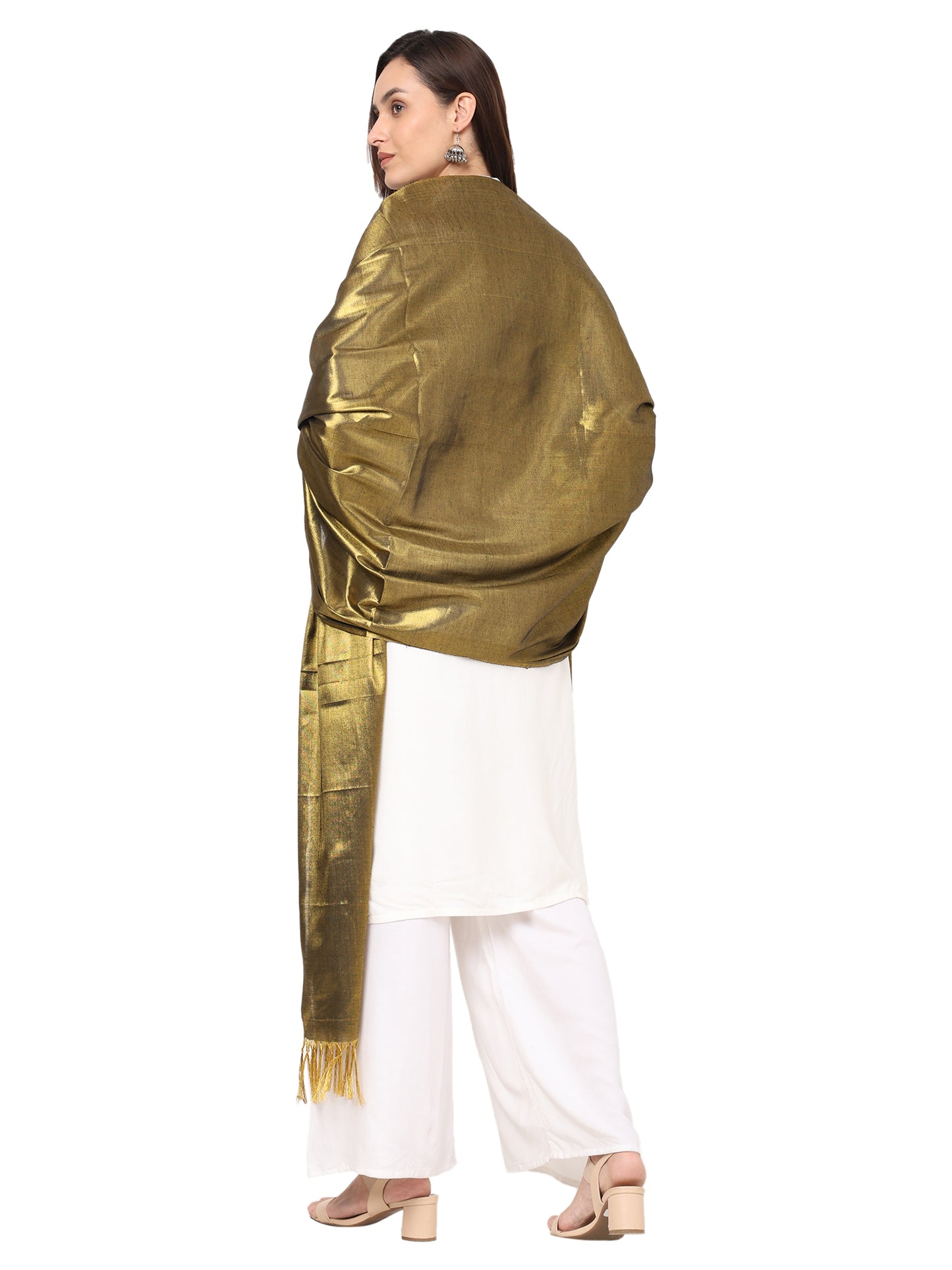 Women's Soild Silk Plain Dupatta - Gold/Black