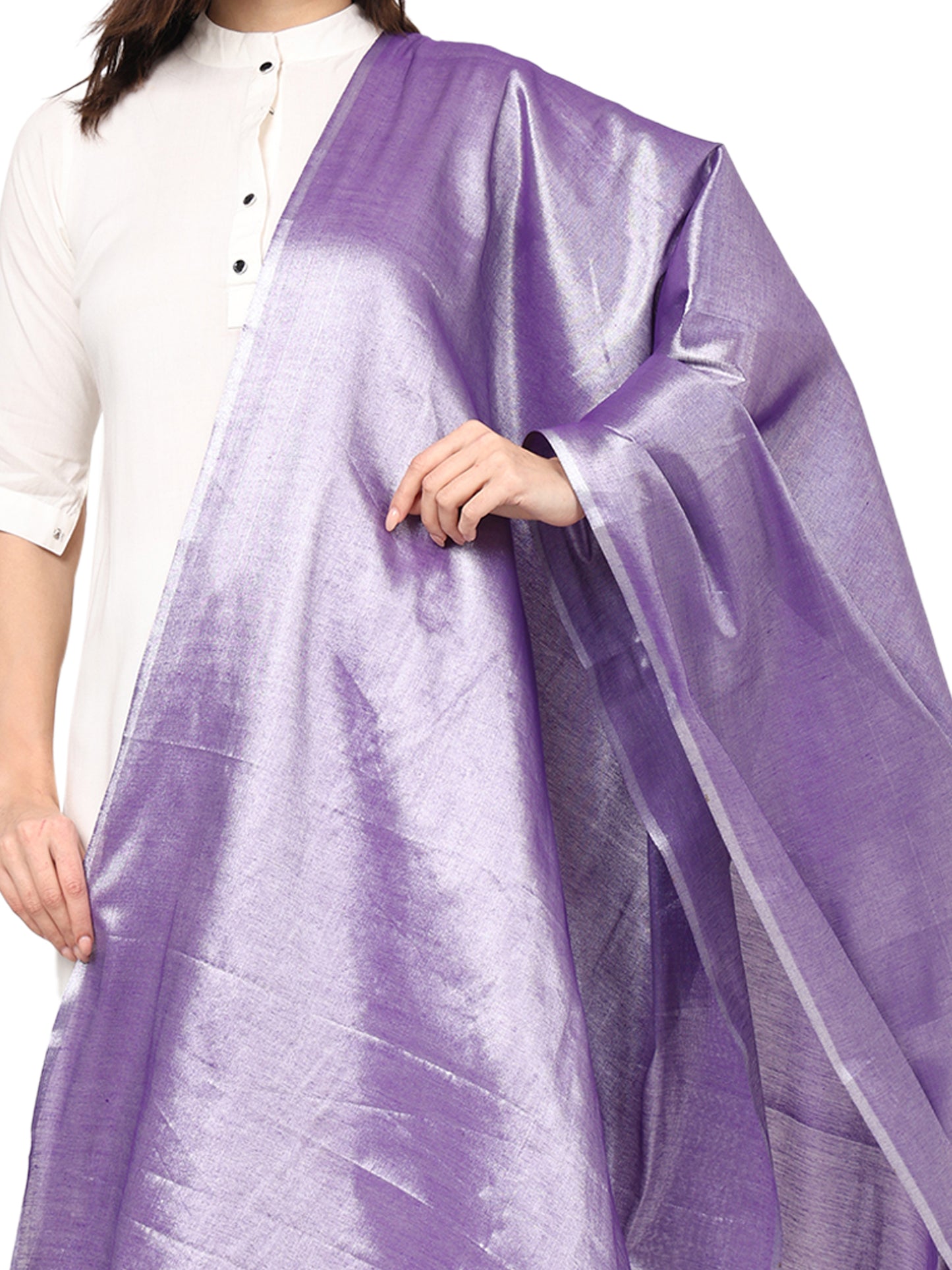Women's Soild Silk Plain Dupatta - Silver/Lavender
