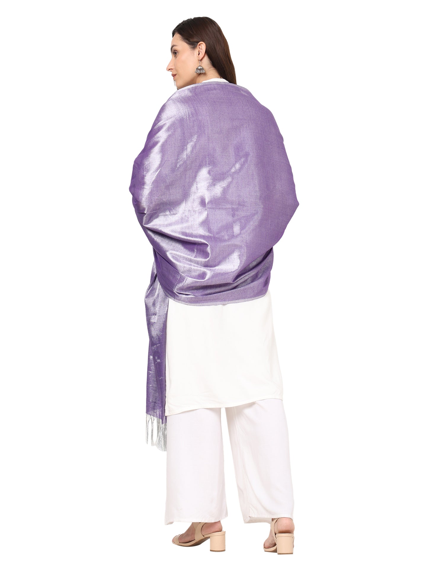 Women's Soild Silk Plain Dupatta - Silver/Lavender