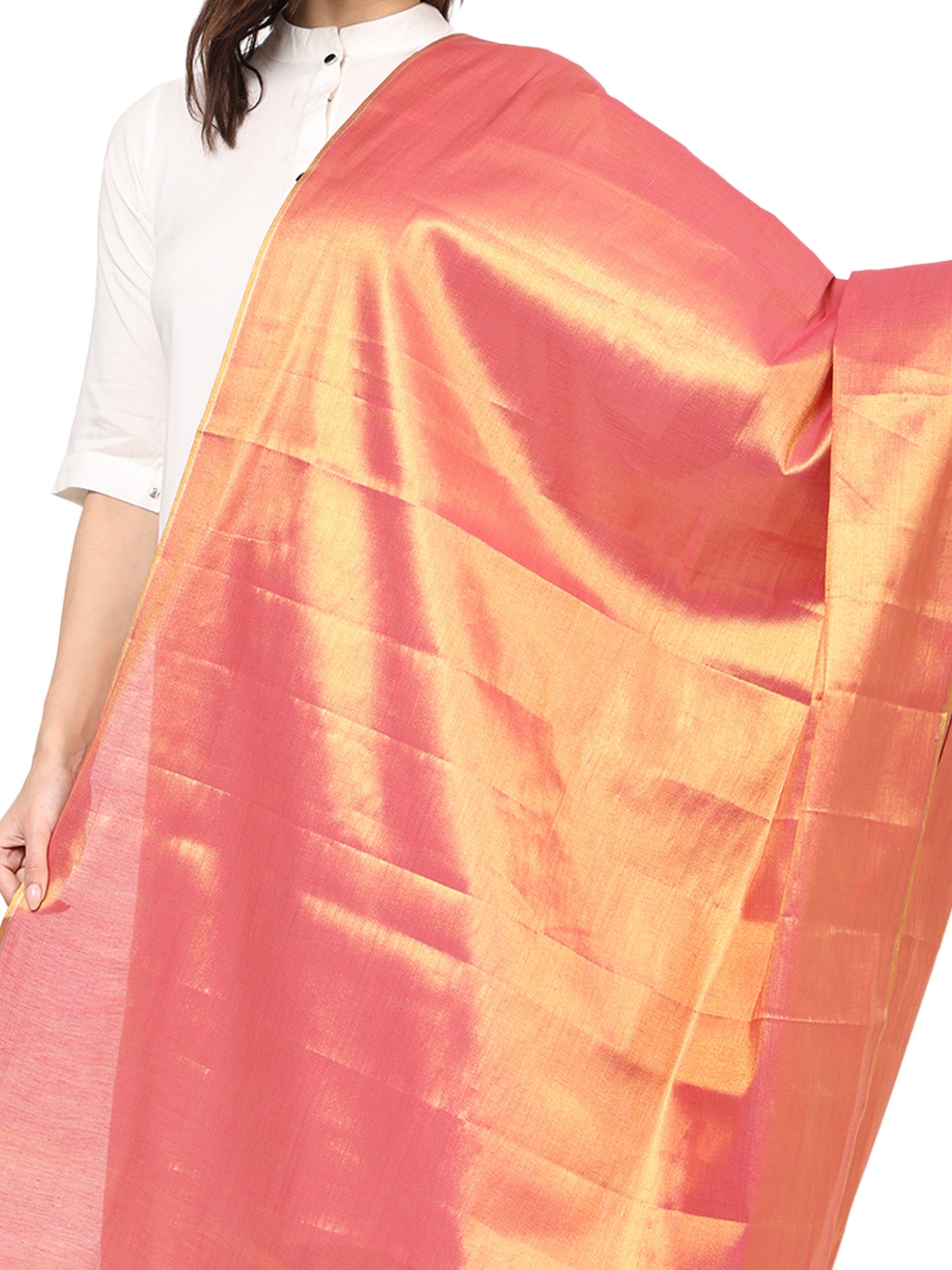 Women's Soild Silk Plain Dupatta - Gold/Rani Pink