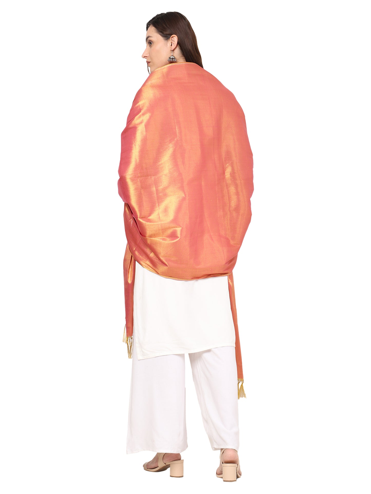 Women's Soild Silk Plain Dupatta - Gold/Rani Pink