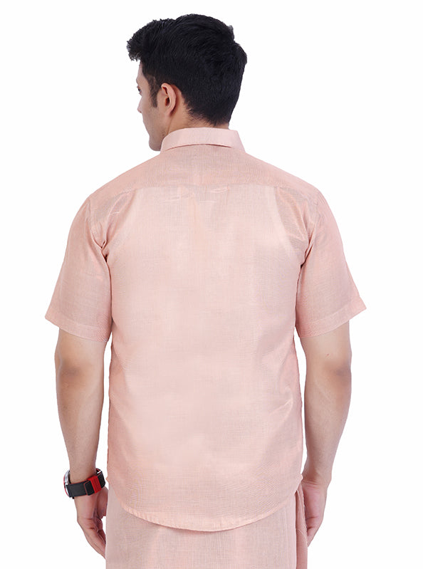 Fashily Men's Soft Tissue Ethnic Regular Fit Shirt - Copper Half Sleeve