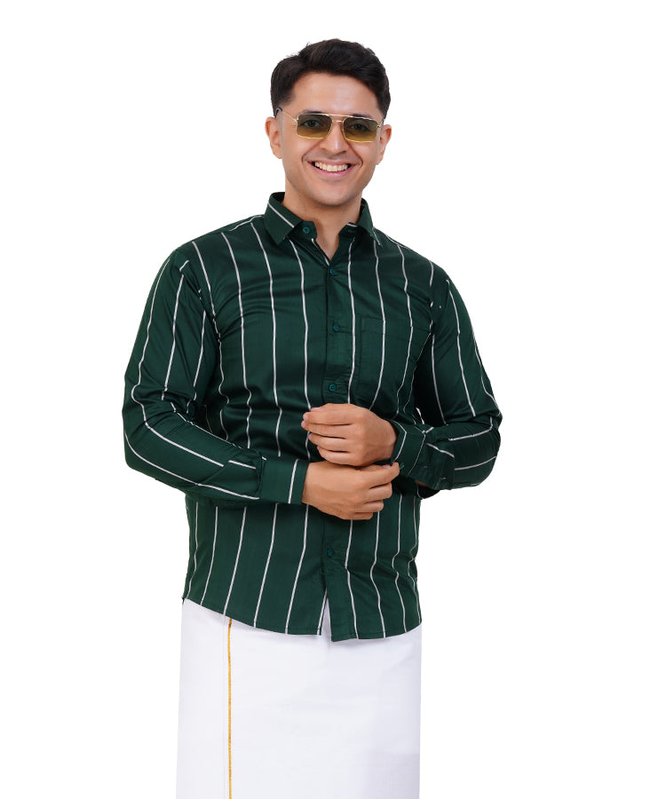 Fashily Men's Traditional Stripe Full Sleeve Shirt for Men Shirt | Ethnic Stripe Full Hand Shirts for Men