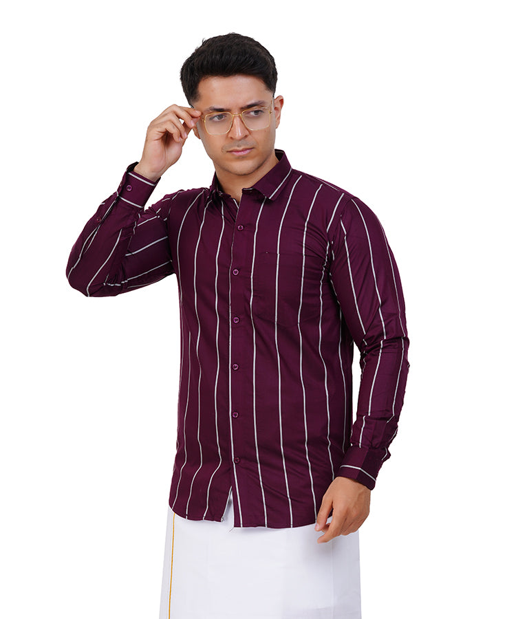 Fashily Men's Traditional Stripe Full Sleeve Shirt for Men Shirt | Ethnic Stripe Full Hand Shirts for Men