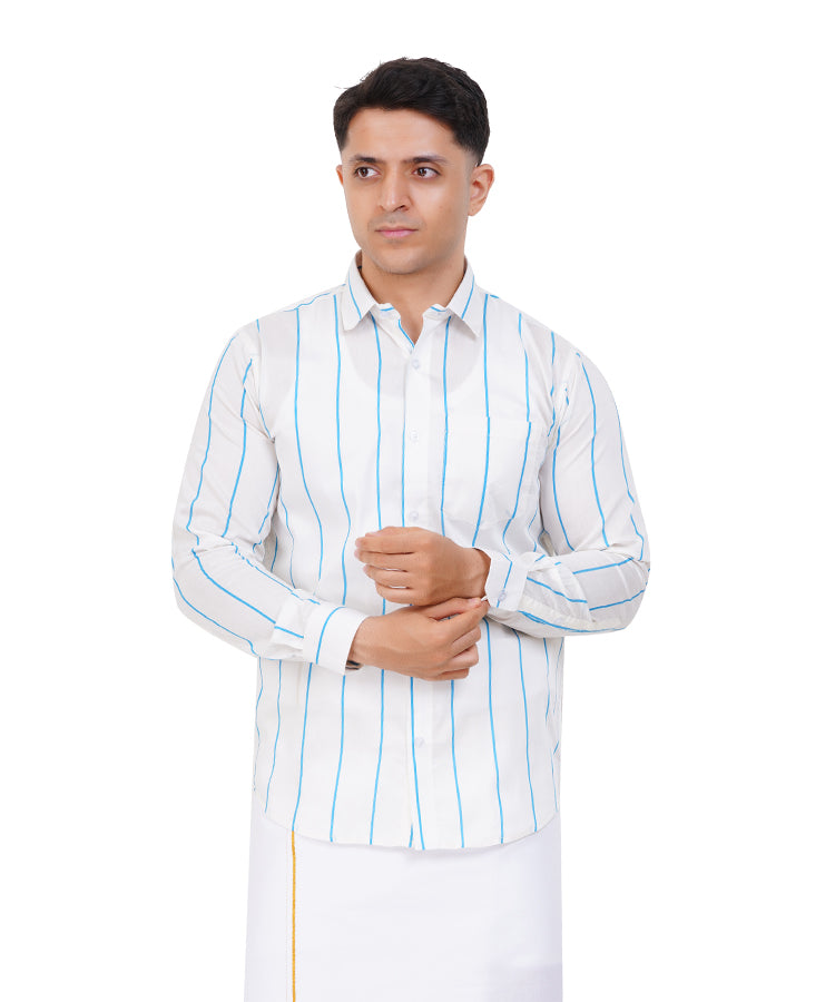 Fashily Men's Traditional Stripe Full Sleeve Shirt for Men Shirt | Ethnic Stripe Full Hand Shirts for Men