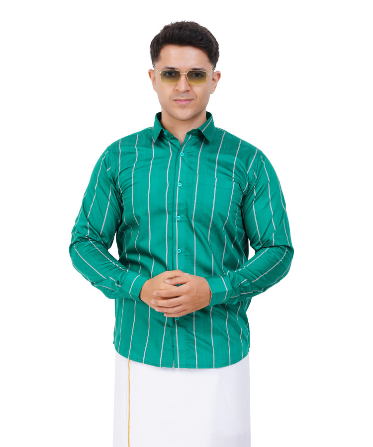 Fashily Men's Traditional Stripe Full Sleeve Shirt for Men Shirt | Ethnic Stripe Full Hand Shirts for Men