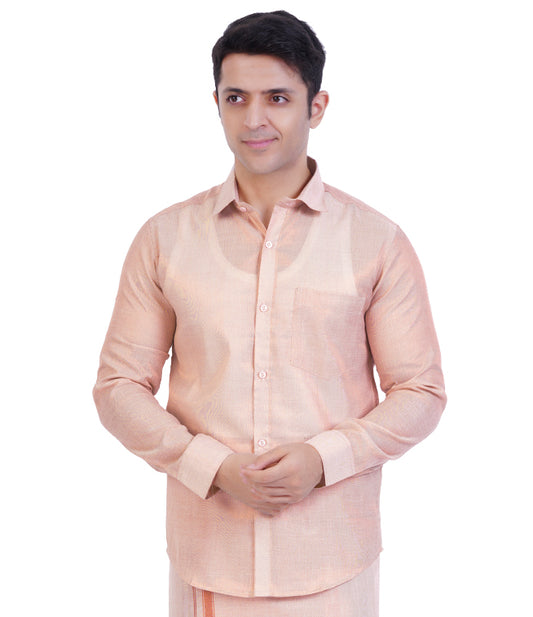 Fashily Men's Soft Tissue Ethnic Regular Fit Shirt - Copper Full Sleeve