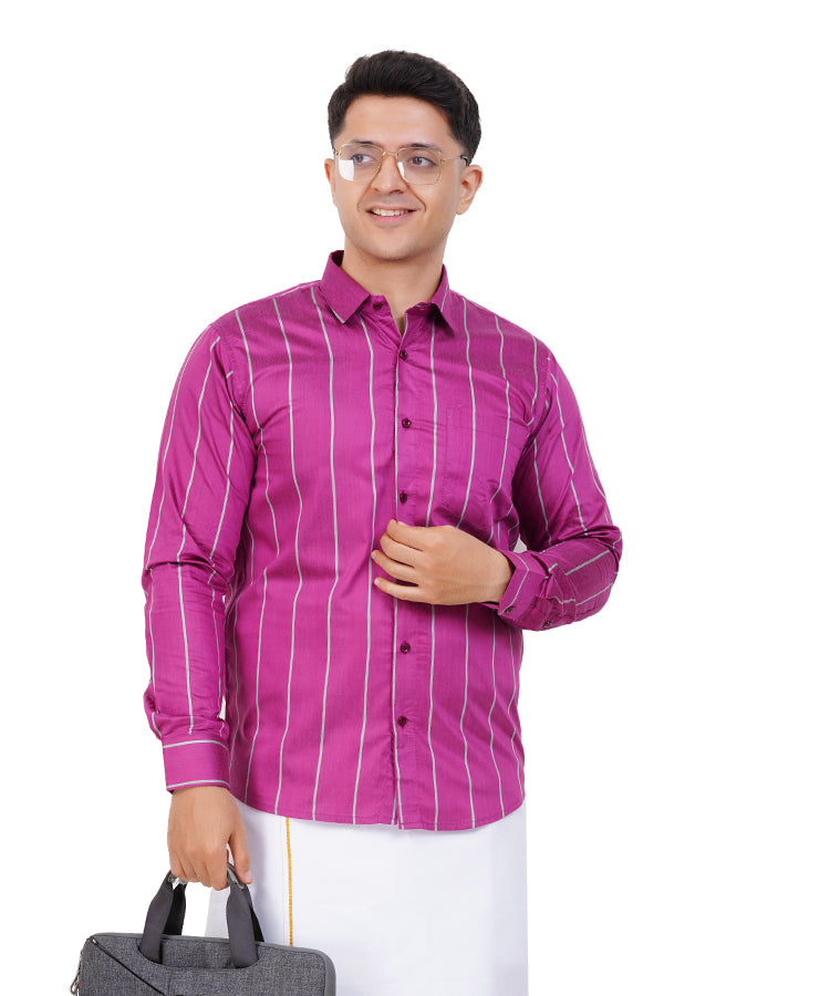 Fashily Men's Traditional Stripe Full Sleeve Shirt for Men Shirt | Ethnic Stripe Full Hand Shirts for Men