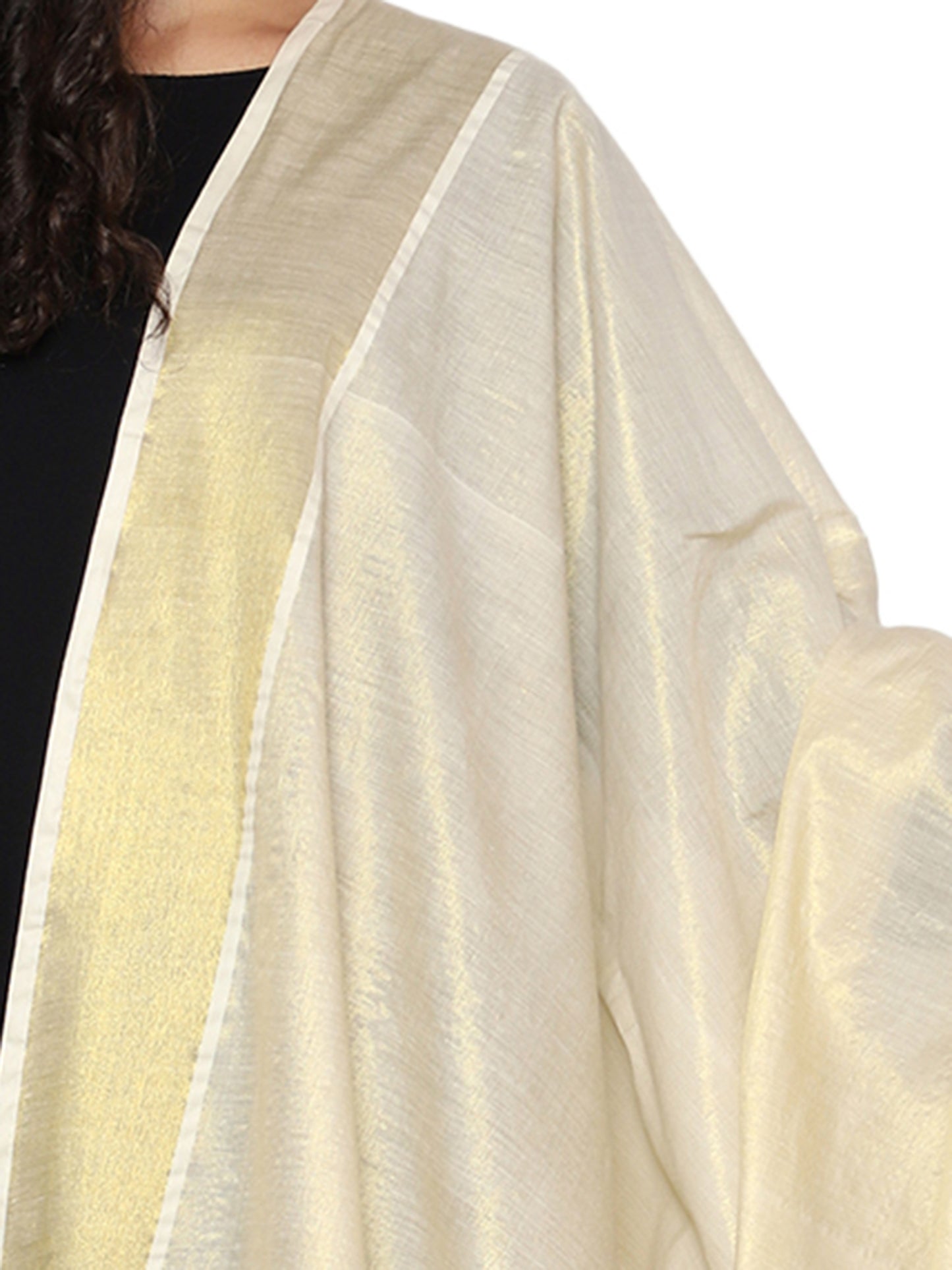 Women's Kerala Kasavu Tissue Dupatta - Gold