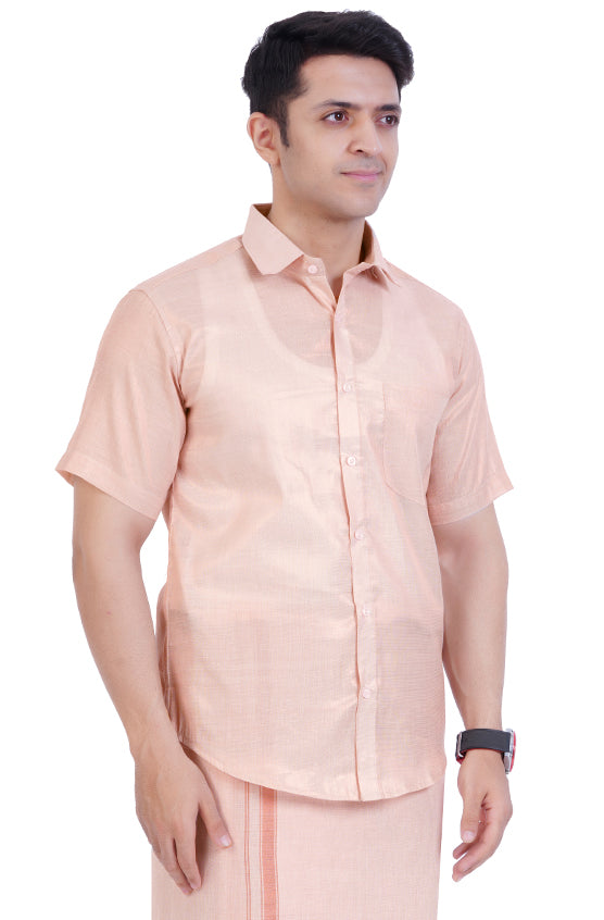 Fashily Men's Soft Tissue Ethnic Regular Fit Shirt - Copper Half Sleeve