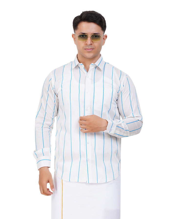 Fashily Men's Traditional Stripe Full Sleeve Shirt for Men Shirt | Ethnic Stripe Full Hand Shirts for Men