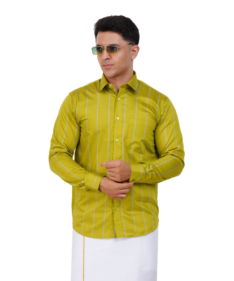 Fashily Men's Traditional Stripe Full Sleeve Shirt for Men Shirt | Ethnic Stripe Full Hand Shirts for Men