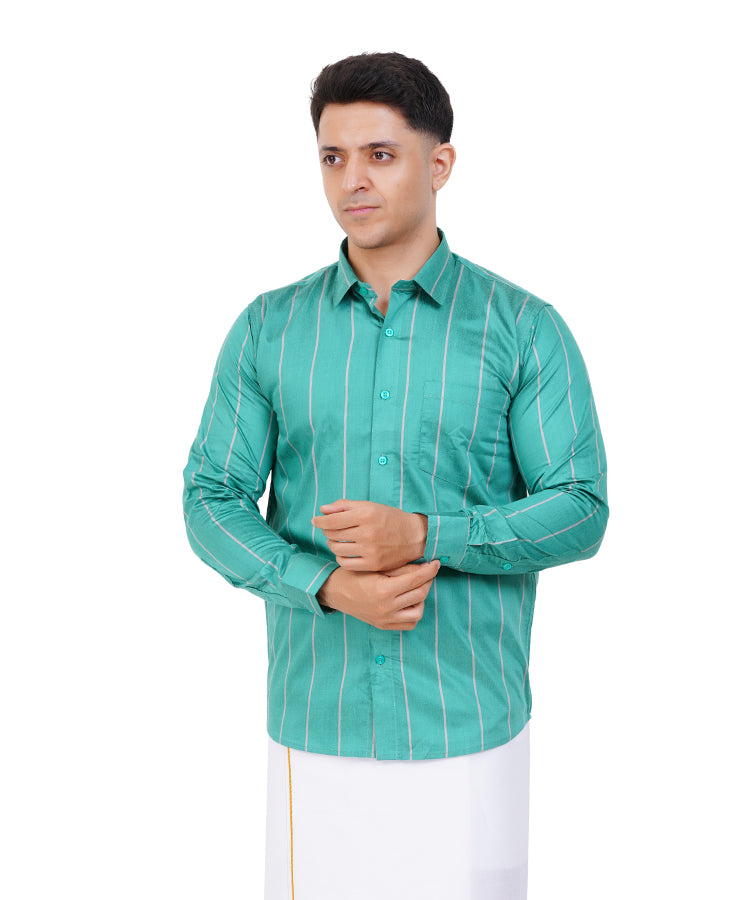 Fashily Men's Traditional Stripe Full Sleeve Shirt for Men Shirt | Ethnic Stripe Full Hand Shirts for Men