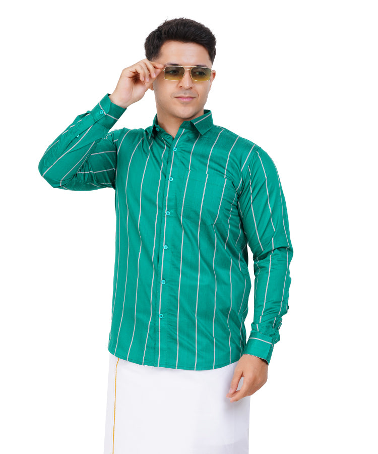Fashily Men's Traditional Stripe Full Sleeve Shirt for Men Shirt | Ethnic Stripe Full Hand Shirts for Men