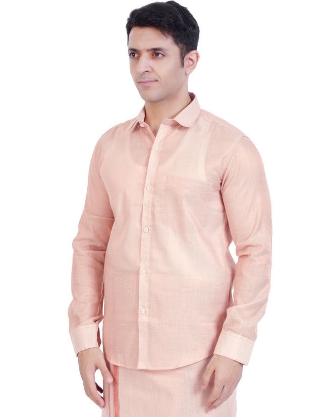 Fashily Men's Soft Tissue Ethnic Regular Fit Shirt - Copper Full Sleeve
