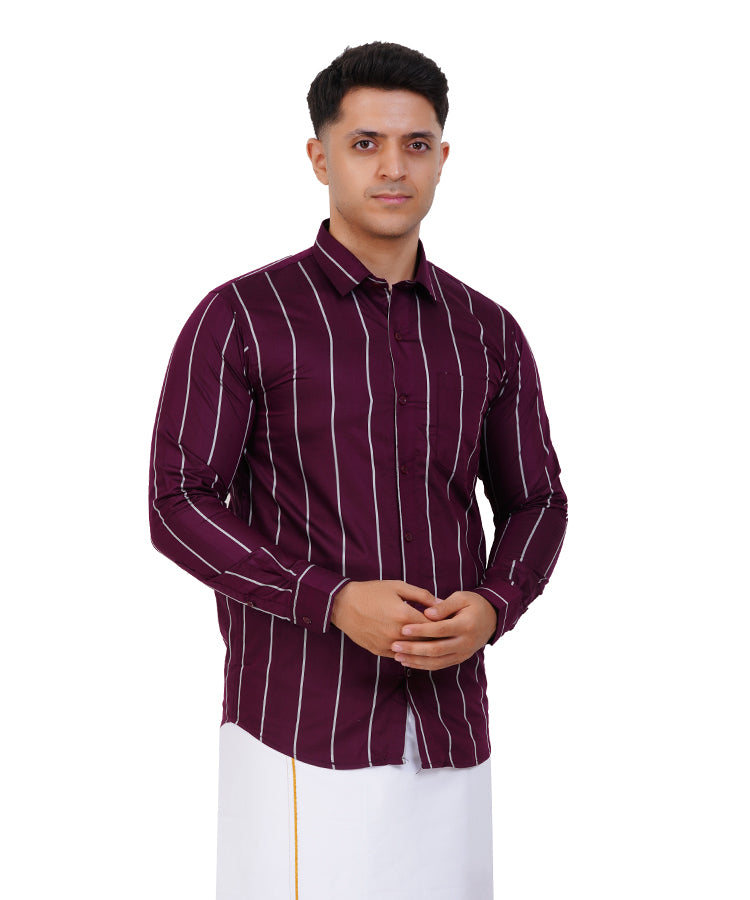Fashily Men's Traditional Stripe Full Sleeve Shirt for Men Shirt | Ethnic Stripe Full Hand Shirts for Men