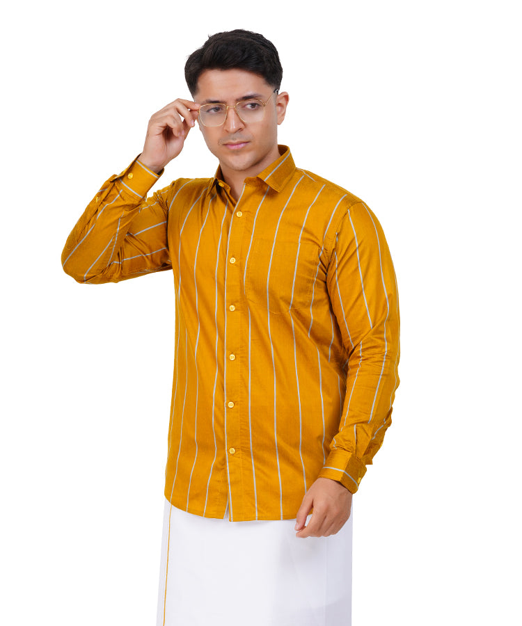 Fashily Men's Traditional Stripe Full Sleeve Shirt for Men Shirt | Ethnic Stripe Full Hand Shirts for Men