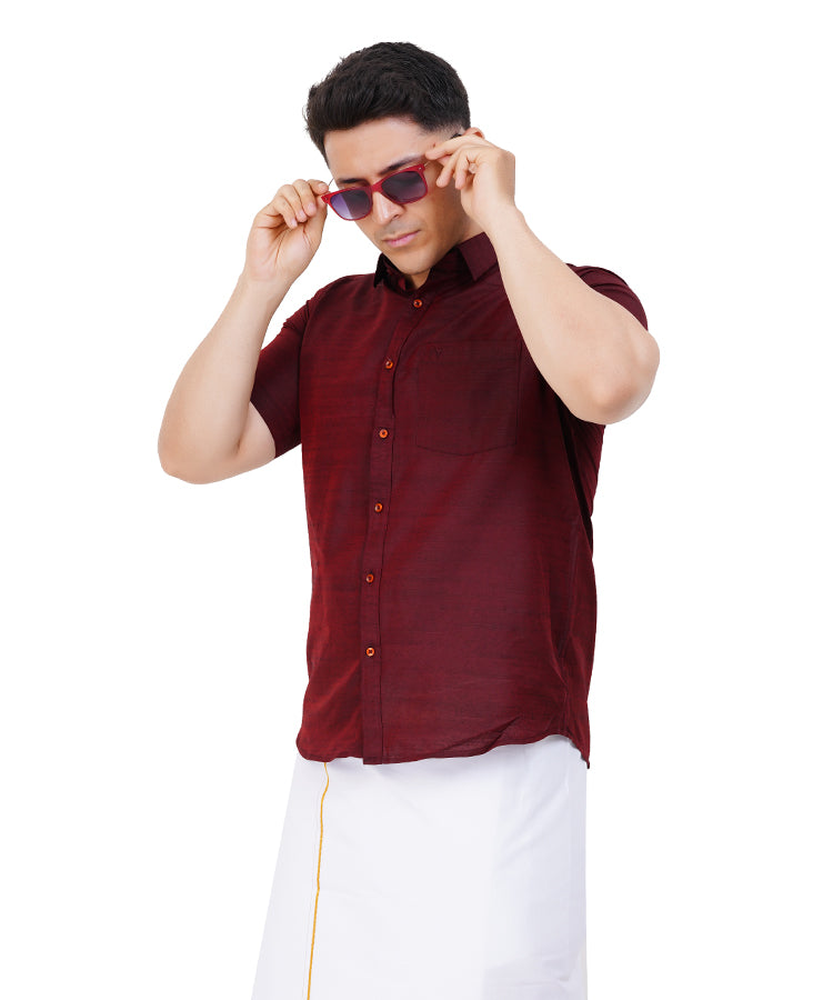 Fashily Men's Traditional Half Sleeve Shirt for Men | Ethnic Half Hand Shirts for Men Regular Fit Shirt