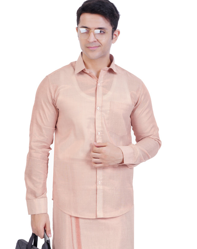 Fashily Men's Soft Tissue Ethnic Regular Fit Shirt - Copper Full Sleeve