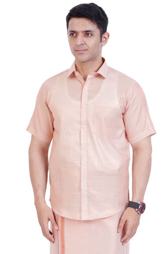 Fashily Men's Soft Tissue Ethnic Regular Fit Shirt - Copper Half Sleeve