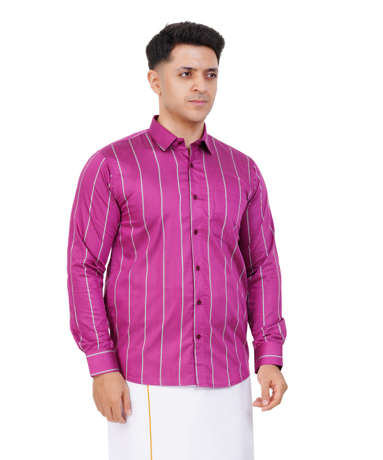 Fashily Men's Traditional Stripe Full Sleeve Shirt for Men Shirt | Ethnic Stripe Full Hand Shirts for Men