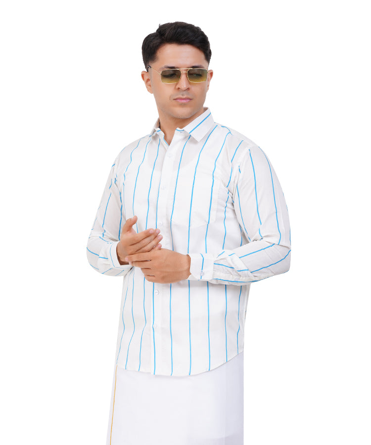 Fashily Men's Traditional Stripe Full Sleeve Shirt for Men Shirt | Ethnic Stripe Full Hand Shirts for Men
