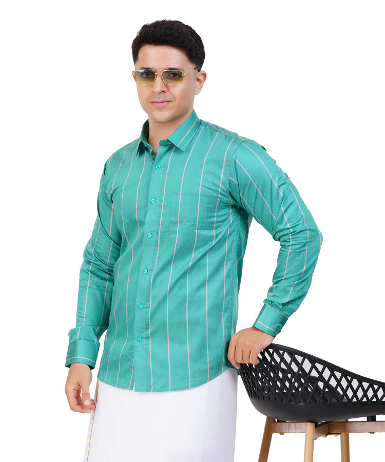 Fashily Men's Traditional Stripe Full Sleeve Shirt for Men Shirt | Ethnic Stripe Full Hand Shirts for Men