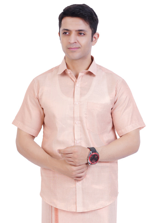 Fashily Men's Soft Tissue Ethnic Regular Fit Shirt - Copper Half Sleeve