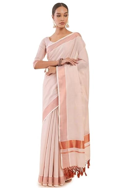 Women's Kerala Kasavu Tissue Saree - Copper