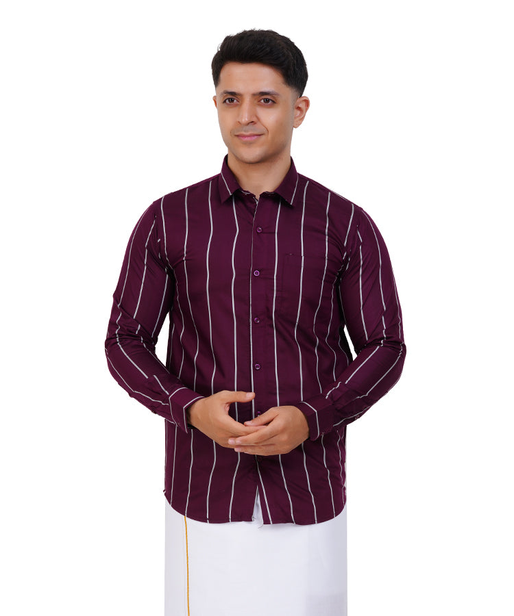 Fashily Men's Traditional Stripe Full Sleeve Shirt for Men Shirt | Ethnic Stripe Full Hand Shirts for Men