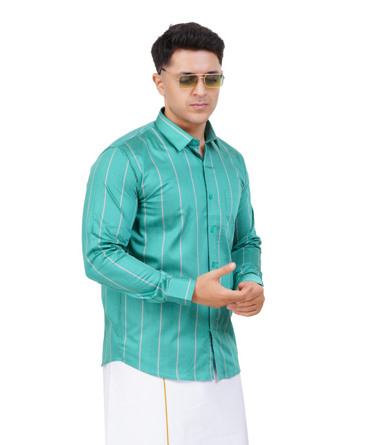 Fashily Men's Traditional Stripe Full Sleeve Shirt for Men Shirt | Ethnic Stripe Full Hand Shirts for Men