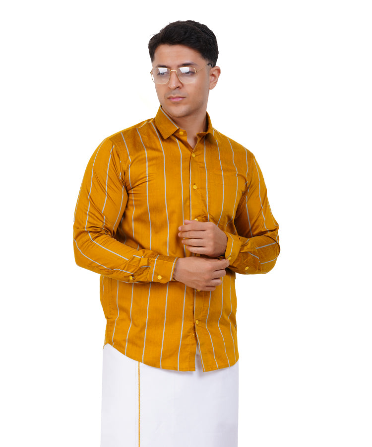 Fashily Men's Traditional Stripe Full Sleeve Shirt for Men Shirt | Ethnic Stripe Full Hand Shirts for Men