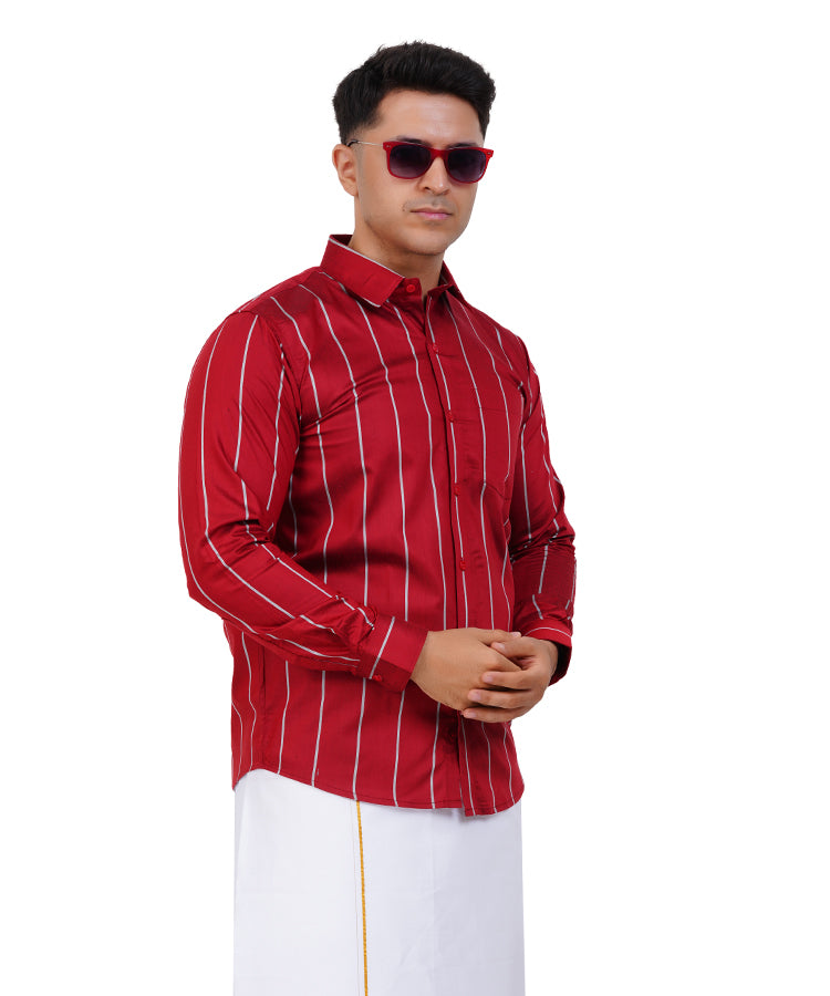 Fashily Men's Traditional Stripe Full Sleeve Shirt for Men Shirt | Ethnic Stripe Full Hand Shirts for Men