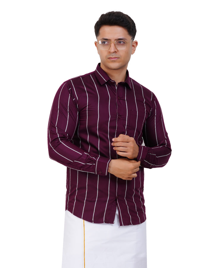 Fashily Men's Traditional Stripe Full Sleeve Shirt for Men Shirt | Ethnic Stripe Full Hand Shirts for Men
