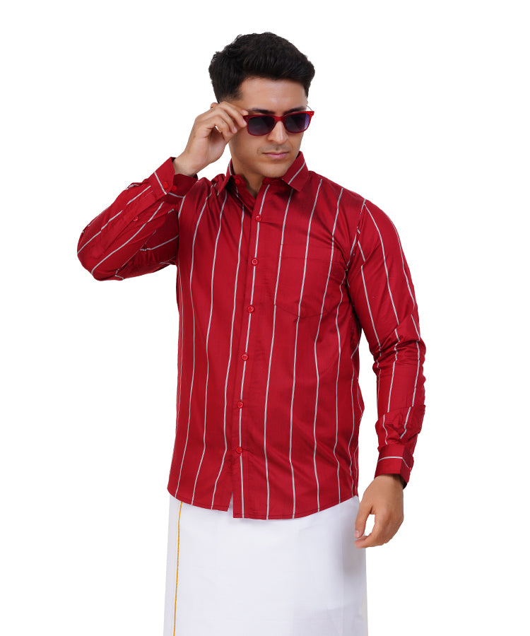 Fashily Men's Traditional Stripe Full Sleeve Shirt for Men Shirt | Ethnic Stripe Full Hand Shirts for Men