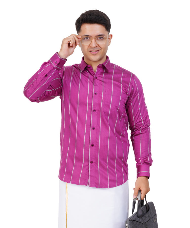 Fashily Men's Traditional Stripe Full Sleeve Shirt for Men Shirt | Ethnic Stripe Full Hand Shirts for Men