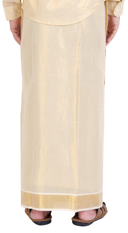 Fashily Tissue Dhoti For Men | Indian Traditional Tissue Silk Cotton Dhoti | Double Dhoti 4 metres for men - Gold TIssue Dhoti