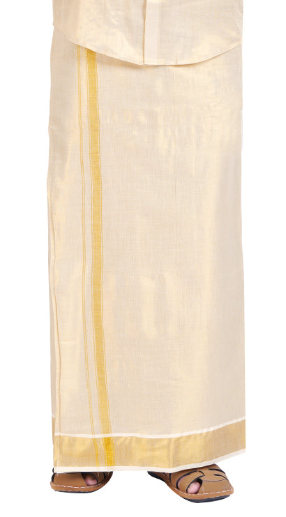 Fashily Tissue Dhoti For Men | Indian Traditional Tissue Silk Cotton Dhoti | Double Dhoti 4 metres for men - Gold TIssue Dhoti