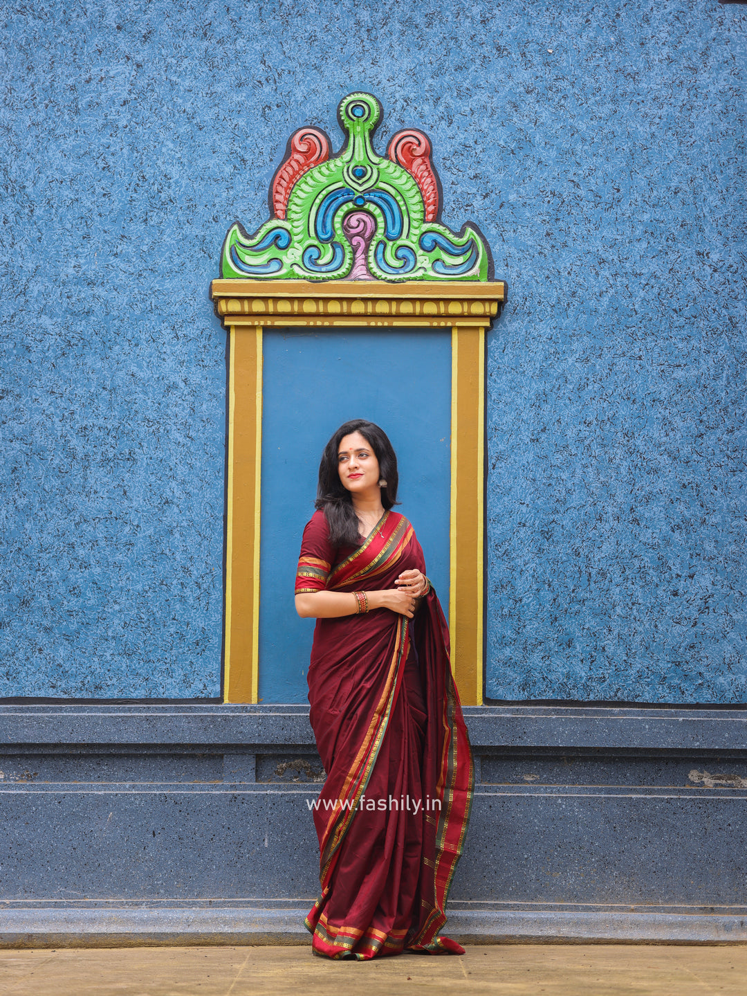 Maroon Kanchi Cotton Blend Saree