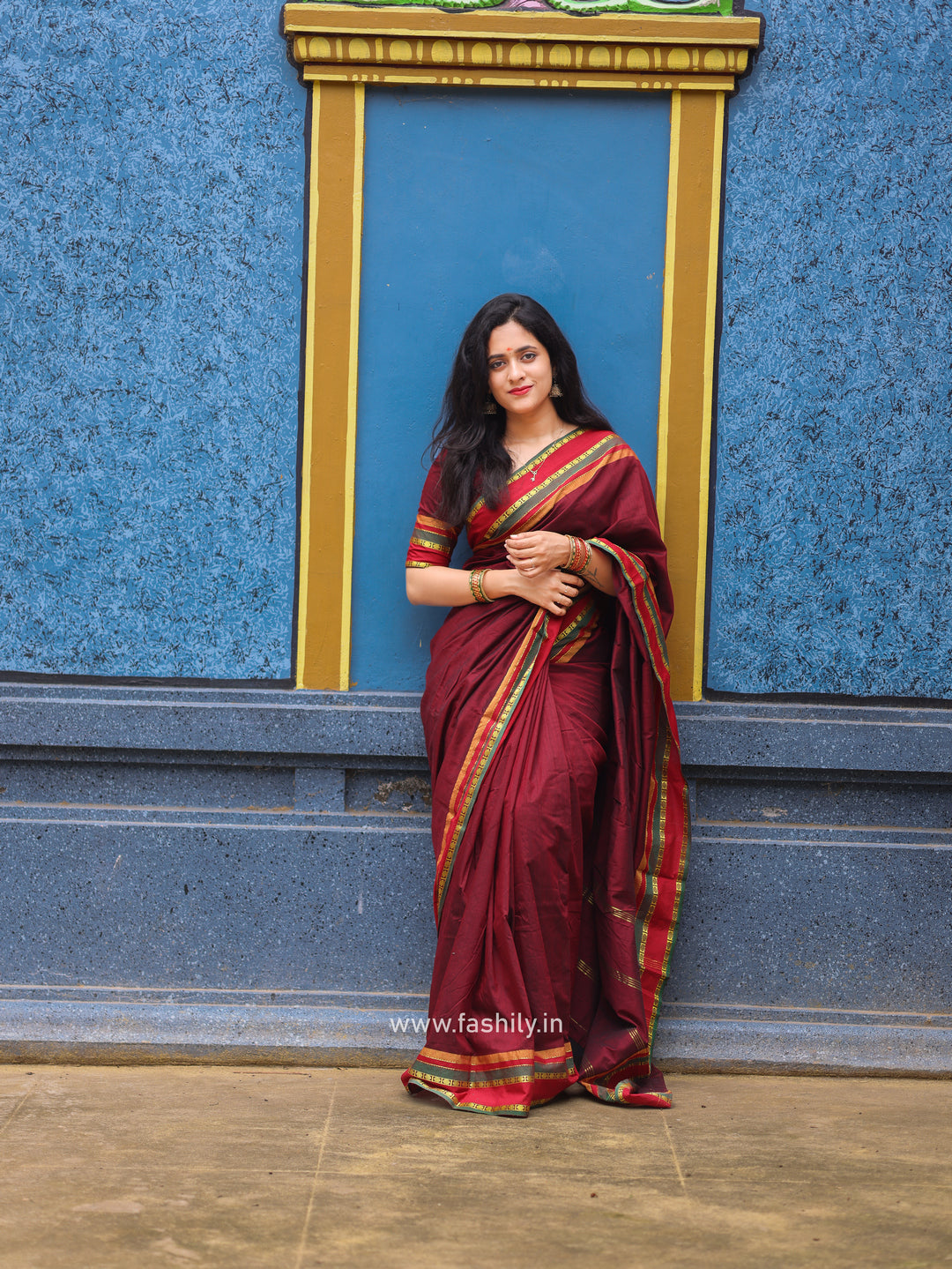 Maroon Kanchi Cotton Blend Saree