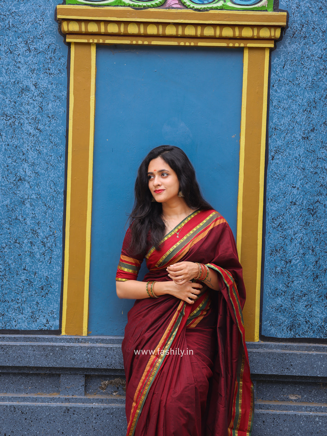 Maroon Kanchi Cotton Blend Saree