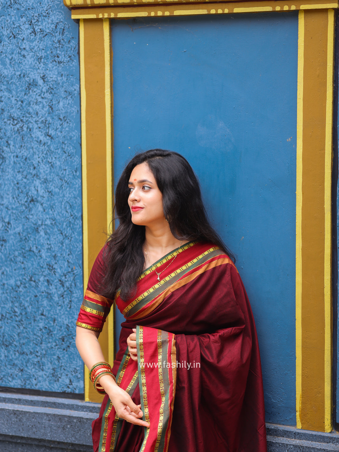 Maroon Kanchi Cotton Blend Saree