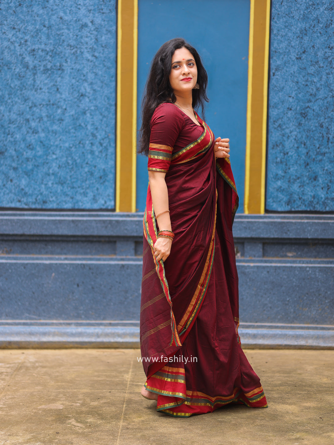 Maroon Kanchi Cotton Blend Saree