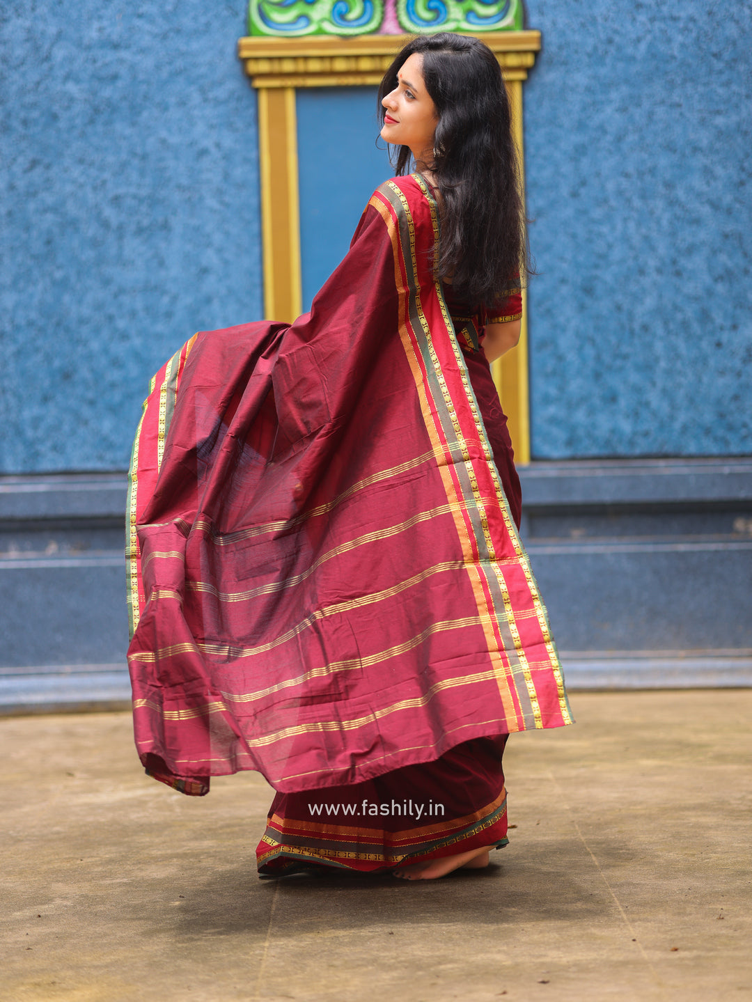 Maroon Kanchi Cotton Blend Saree