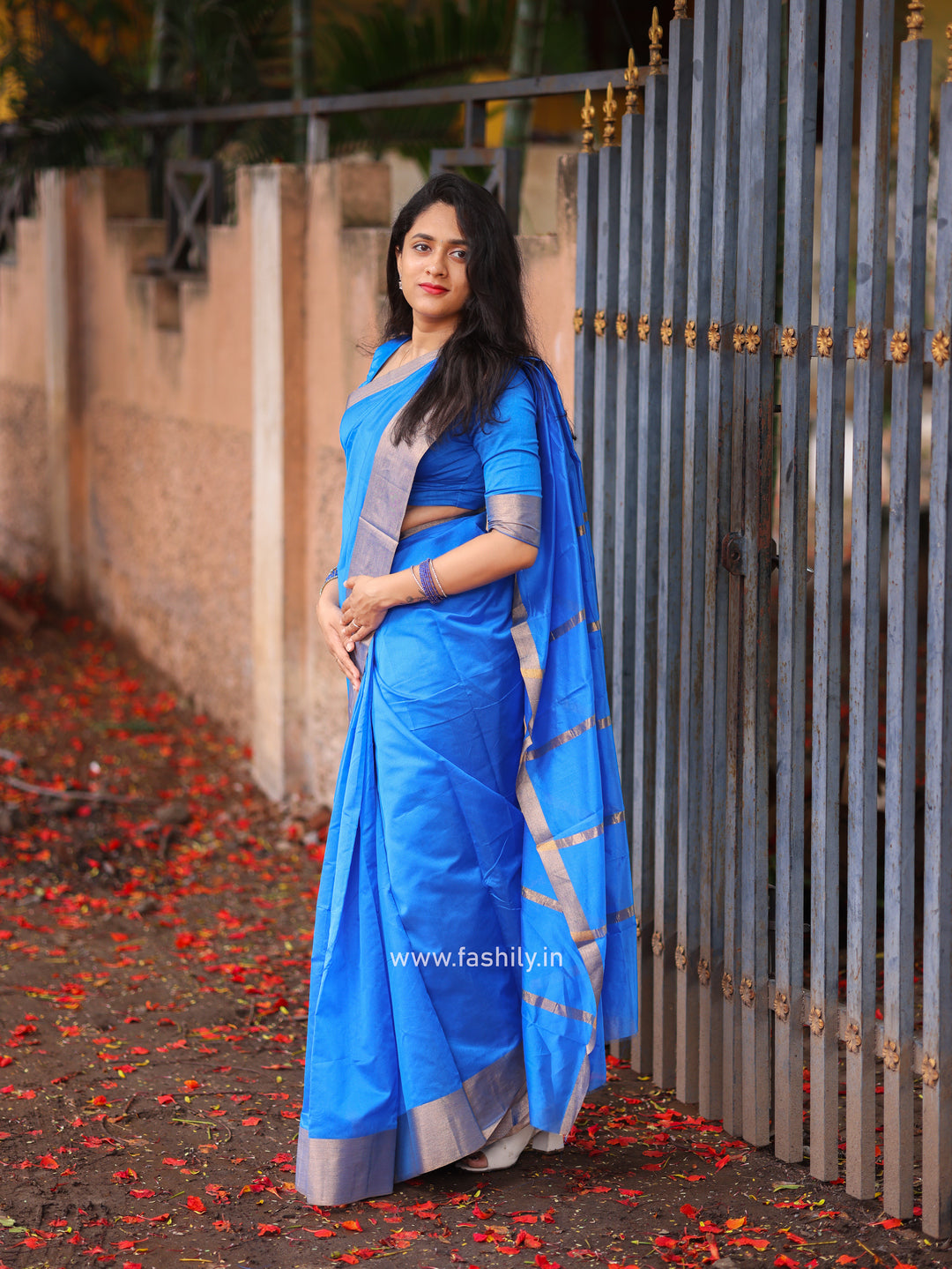 Fashily Brilliant Peacock Blue Kota Cotton Blend Saree with Running Blouse
