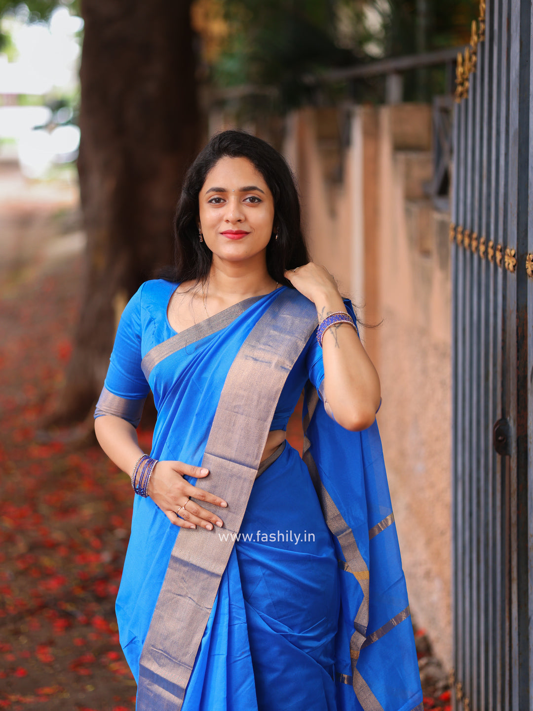 Fashily Brilliant Peacock Blue Kota Cotton Blend Saree with Running Blouse