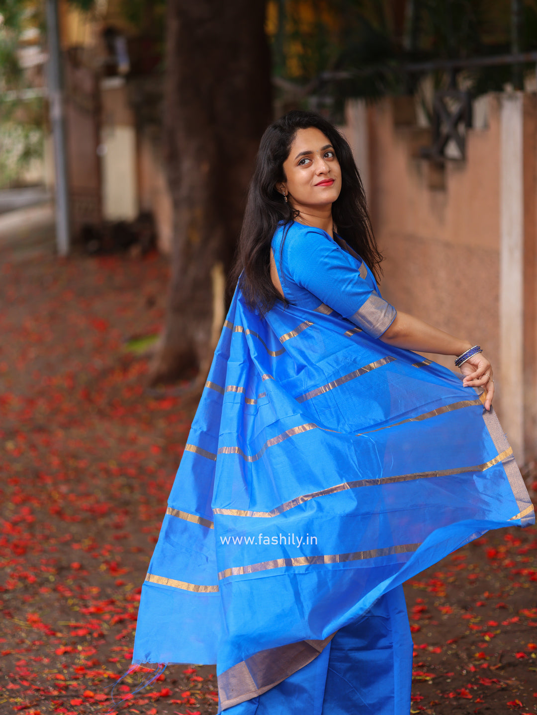 Fashily Brilliant Peacock Blue Kota Cotton Blend Saree with Running Blouse