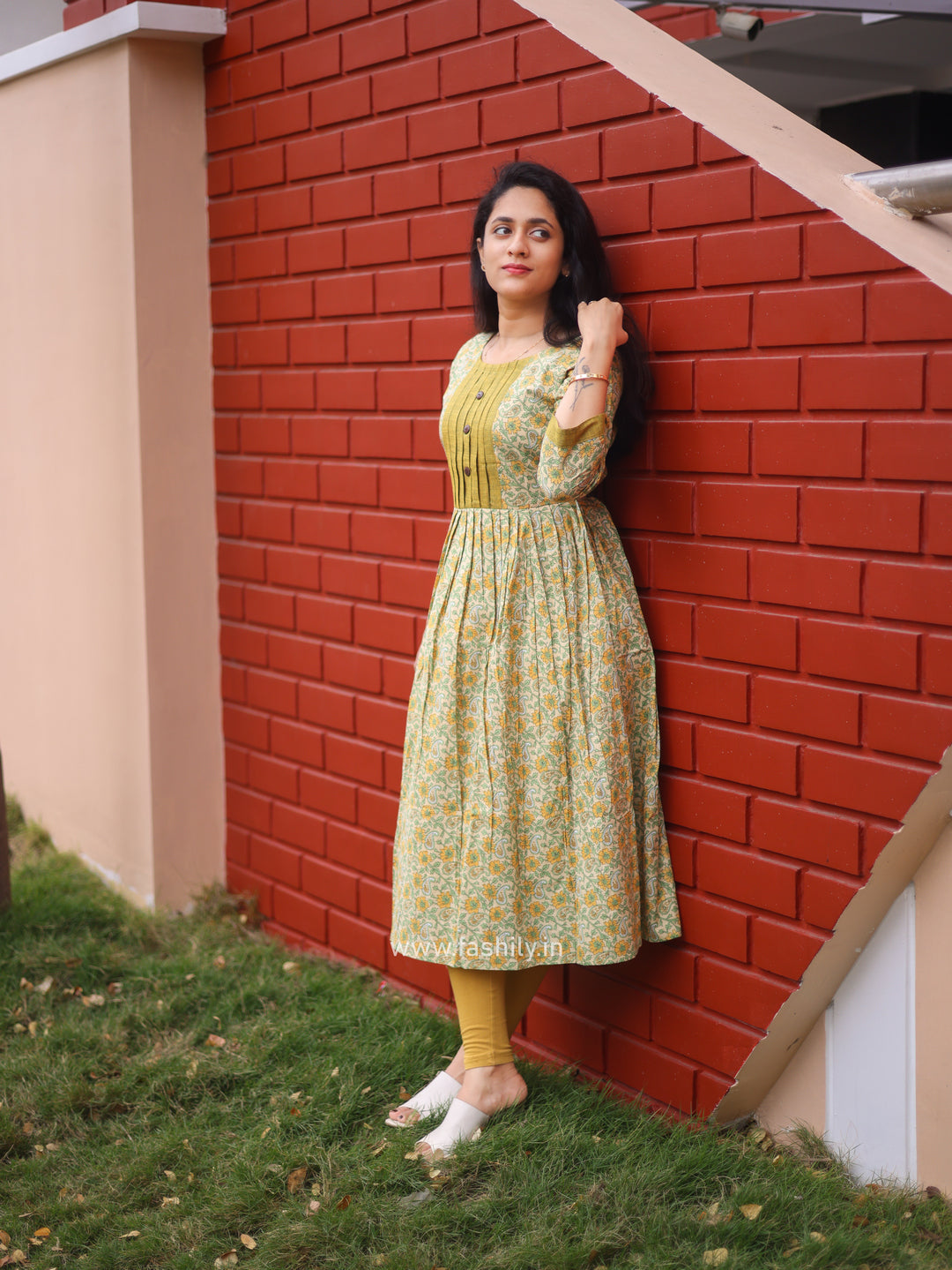 Fashily Cotton Cambric Mustard yellow Anarkali Kurti