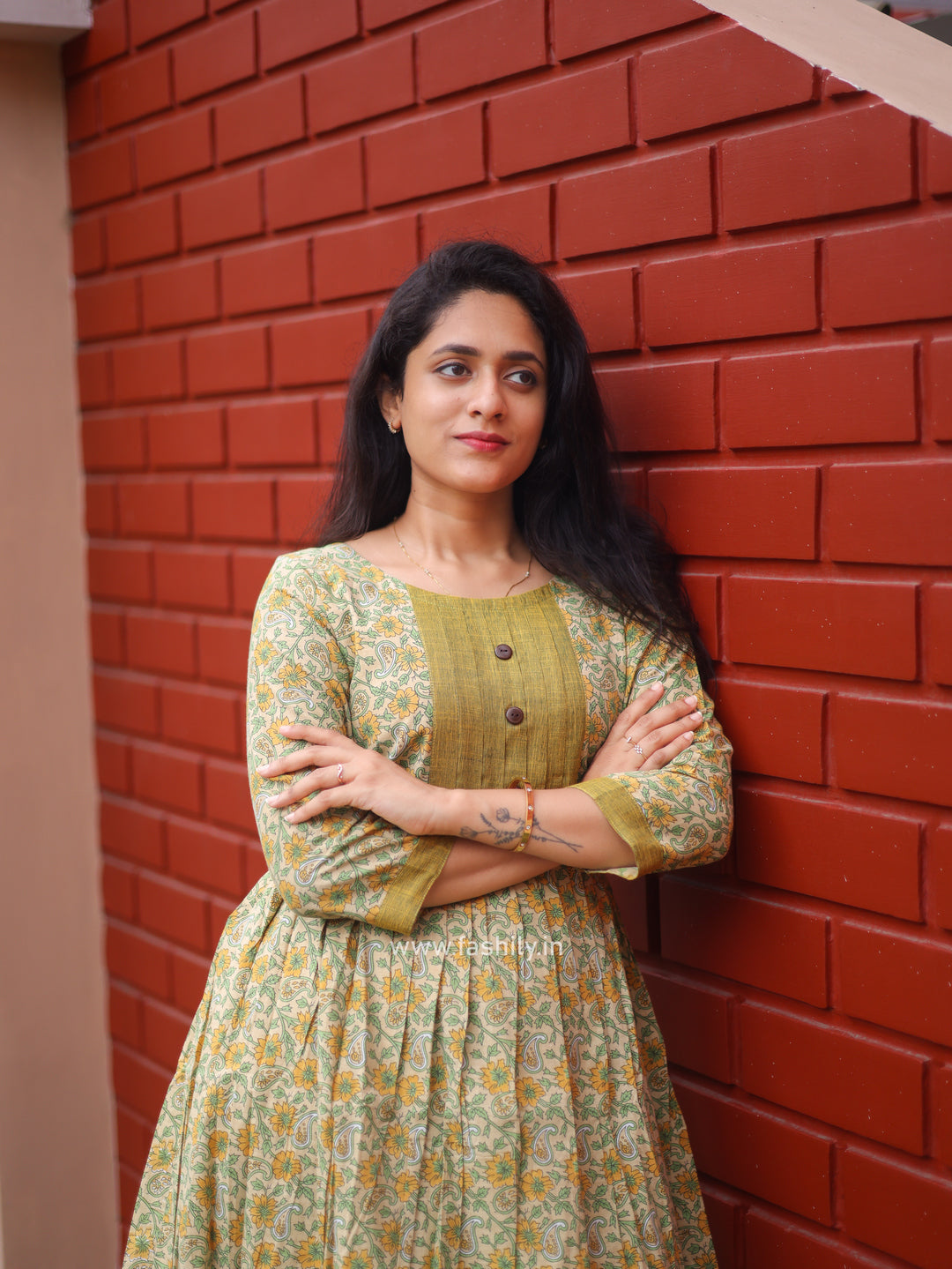 Fashily Cotton Cambric Mustard yellow Anarkali Kurti